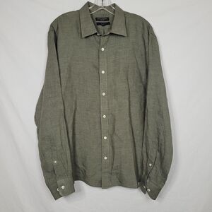 Banana Republic 100% Linen Mens Large Green Standard Fit Untucked Washable Shirt